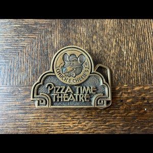 Rare 1980's vintage Chuck E. Cheese's Pizza Time Theatre Solid Brass Belt Buckle